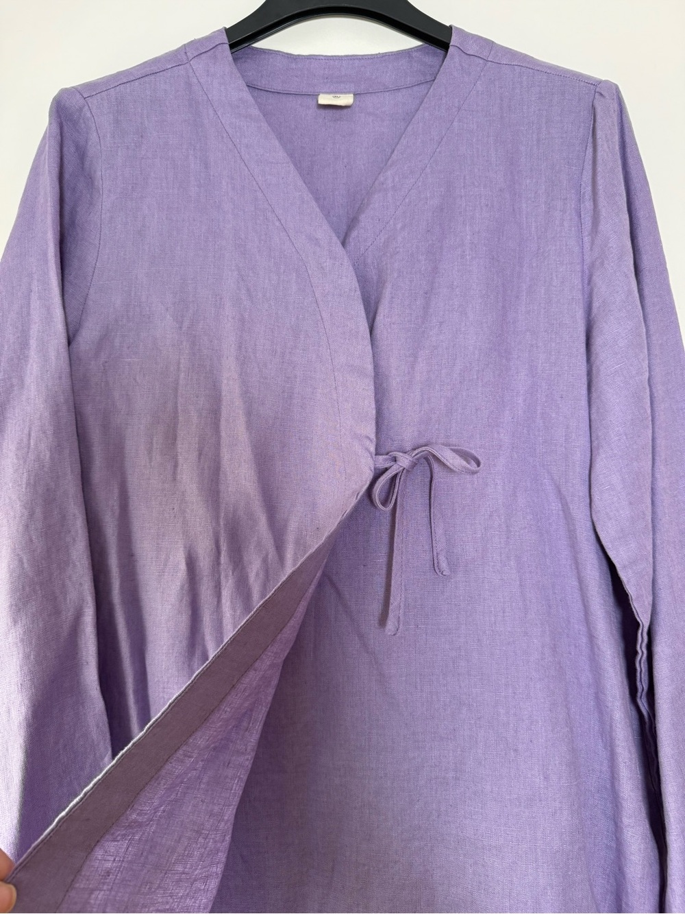 Lintico 100% Linen Wrap Front Top Jacket Cross Over Lagenlook Lavender Purple XL - Picture 4 of 10